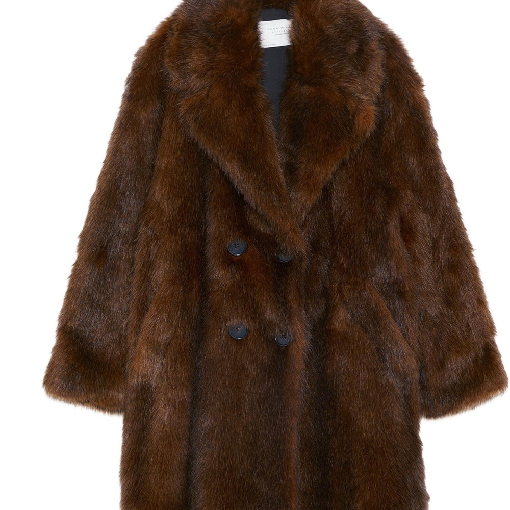 Zara Faux Fur Wrap Coat 4369/243/700 size M